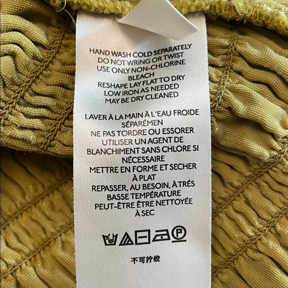 Anthropologie Puff Sleeve Velvet Blouse Medium Smocked Bodice Square Neck Gold - Picture 11 of 14